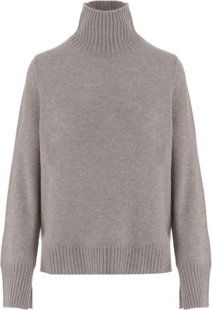 Allude Beige Ribbed Turtleneck Cashmere Sweater