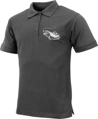Urban Road Mens Premium Comfort Fit Short Sleeve Fish Logo Polo Shirt Summer Top (Charcoal, L)