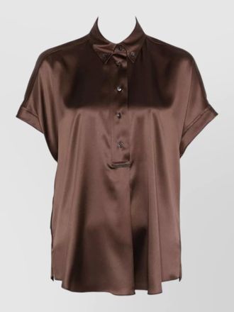 Brunello Cucinelli silk satin short sleeve collared shirt