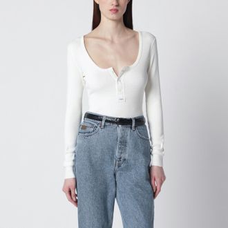 Chlo&eacute; White Henley cotton jersey top