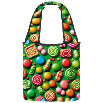 Generic Green Candy Pattern Reversible Canvas Shoulder Tote - Double-Sided Print, 12oz Cotton, 27cm Drop, Fold-Flat Bag for Travel, Shopping, Street Outings