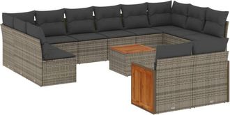 vidaXL Set De Sof&aacute;s De Jard&iacute;n Y Cojines 13 Pzas Rat&aacute;n Sint&eacute;tico Gris Vidaxl