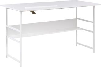 Beliani Escritorio Para Oficina Con Tablero Ajustable Y Estante Inferior De Aglomerado 140 X 50 Cm Blanco Oran