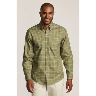 Lands End Traditional Fit No Iron Twill Shirt in River Stone Green/gold Plaid at Nordstrom, Size Xx-Large