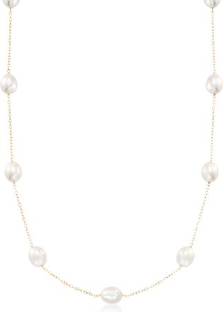 Ross-Simons 8-8.5mm Cultured Pearl Station Necklace in 14kt Yellow Gold