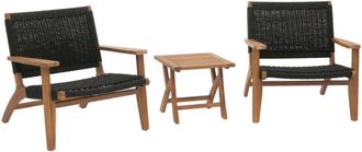 Hhg Hhg - Juego De Sal&oacute;n De Jard&iacute;n 002, Juego De Balc&oacute;n Grupo De Asientos Sillones, Mimbre De Cuerda Madera De Cuerda Acacia Certificado Mvg, Negro