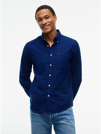 Tommy Hilfiger Mens Regular Fit Gingham Flannel Shirt - Anchor Blue - XXL