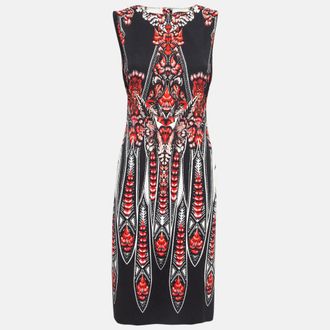 Roberto Cavalli Black/red Printed Stretch Crepe Short Dress