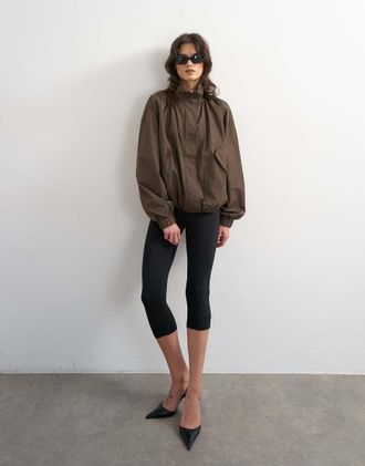 Topshop Giacca tecnica marrone con coulisse in vita