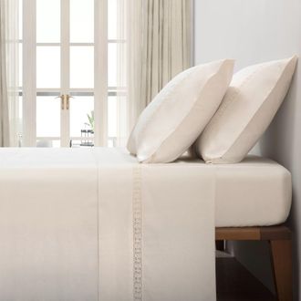 Casa da Laura S&aacute;banas 100% algod&oacute;n 200 hilos bordado beige cama 150/160 2 almohada