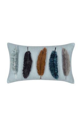 Elaine Smith Believe Handmade Feather Embroidered Applique Indoor & Outdoor Accent Pillow in Sky at Nordstrom, Size 12X20