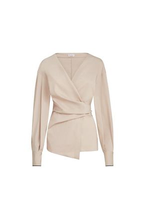 Brunello Cucinelli Stretch poplin shirt with monili in Beige at Nordstrom, Size Xx-Large Eu