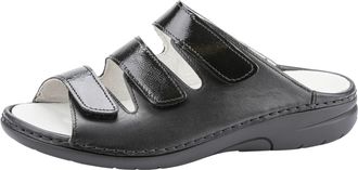 Waldl&auml;ufer Pantolette WALDL&Auml;UFER GUNNA, Damen, Gr. 7 (40,5), schwarz, Lackleder, Nappaleder, gl&auml;nzend, unifarben, Schuhe Pantolette, Komfortschuh, Klettschuh, Ha