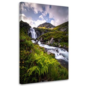 Feeby Cuadro En Lienzo, Cascada Monta&ntilde;a Paisaje Naturaleza, 80x120