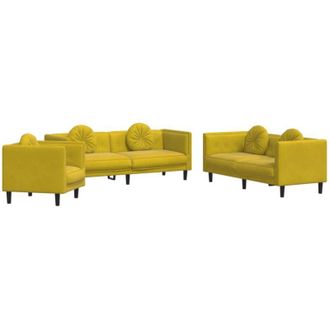 vidaXL Juego De Sof&aacute;s Con Cojines 3 Piezas Terciopelo Amarillo Vidaxl