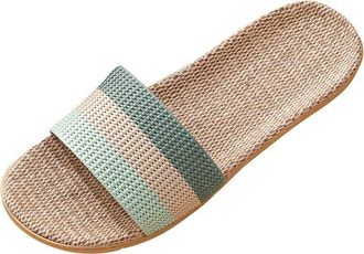 Generic Linen Sliders Women, Womens Slippers Summer Non Slip Slippers Ladies Rattan Bohemia Flat Sliders Casual Indoor Outdoor Beach Slider Pool Holiday Sanda