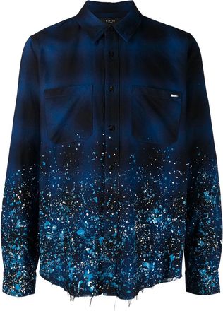 Amiri Crystal Painter Flannel Button-Down Shirt- Blue