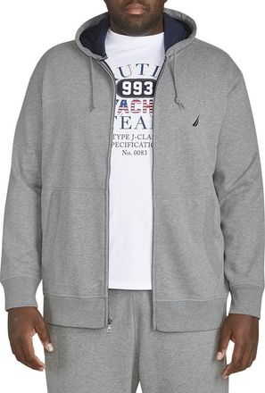 Nautica Big & Tall Full-Zip Fleece Hoodie in Stone Heather Grey at Nordstrom, Size 3X Big