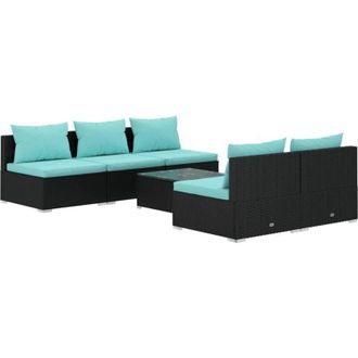 vidaXL Set Sof&aacute;s De Jard&iacute;n 6 Piezas Y Cojines Rat&aacute;n Sint&eacute;tico Negro Vidaxl