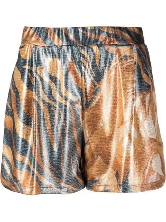 Alberta Ferretti metallic swirl print shorts - women - Polyester/Spandex/Elastane/Cotton - 40 - Blue