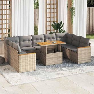 vidaXL Set Sof&aacute;s Jard&iacute;n Y Cojines 10 Pzas Rat&aacute;n Sint&eacute;tico Acacia Beige Vidaxl