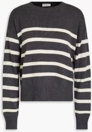 Brunello Cucinelli Womens Charcoal Striped Knit Sweater, Size L