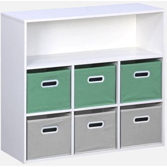 Sweeek Sweeek - Mueble infantil con 6 cestas de terciopelo, Camille, Verde, 129.5x76.2x70 cm