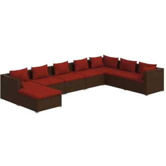 vidaXL Set Sof&aacute;s De Jard&iacute;n 8 Piezas Y Cojines Rat&aacute;n Sint&eacute;tico Marr&oacute;n Vidaxl