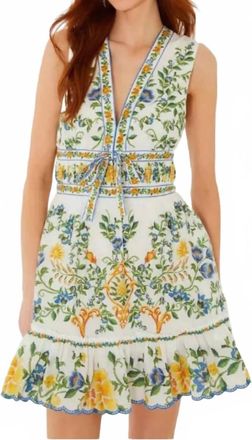 Farm Rio Emily Floral Tapestry Ruffled Mini Dress In Off White