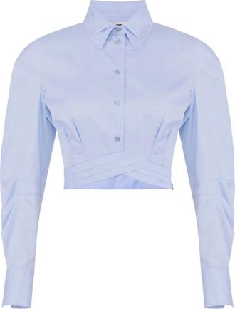 Elisabetta Franchi Poplin Katoenen Shirt met Taille Paneel - Dames - Overhemden - Blauw - L - Katoen - Overhemden
