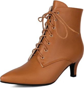 Generic Womens Lace-Up 6CM Kitten Heel Ankle Boots with Pointed Toe& Side Zipper,for Daily & Casual Wear,Yellow,6.5 UK