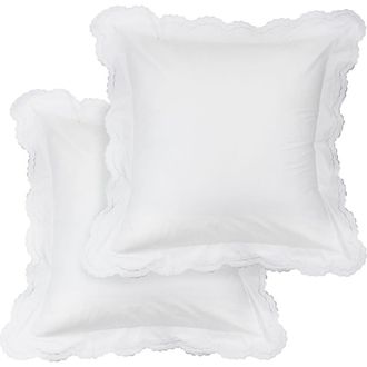 Melange Home White Embroidered Double Scallop 300 Thread Count 100% Cotton 26 Square Pillow Sham - Set of 2 in White/White at Nordstrom Rack