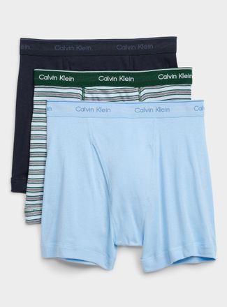 Calvin Klein Mens 4 light-blue/striped/black 100% cotton boxer briefs Cotton 3-pack