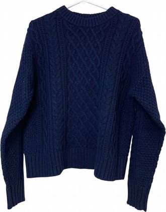 Eddie Bauer Womens Warm Heritage Cable Crew Sweater In Navy