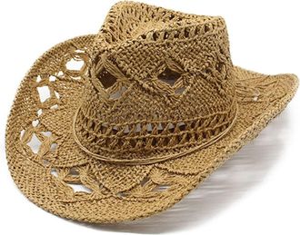 Generic Cowboy Hat,Men Women Woven Straw Western Cowboy Cowgirl Hat Beach Sun Hats Wild Classic Cowboy Straw Hats for Men Music Festival Party Dress Up Birthd