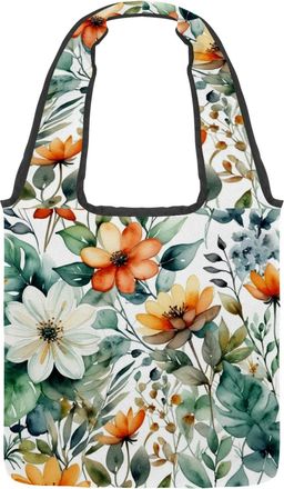 Generic Floral with Leaves Reversible Canvas Shoulder Tote - Double-Sided Print, 12oz Cotton, 27cm Drop, Fold-Flat Bag for Travel, Shopping, Street Outings
