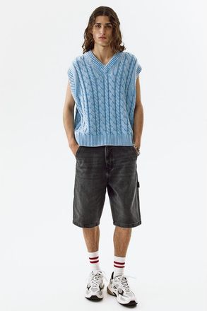 H&M Oversized Fit Carpenter Shorts in Denim Black at Nordstrom, Size 36