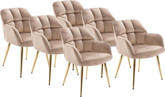 Vente-Unique Lote de 6 sillas con reposabrazos - Terciopelo y metal dorado - Beige - PEGA