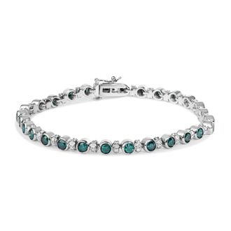 House of Brilliance Sterling Silver 4.0 Cttw Blue and White Diamond Tennis Bracelet
