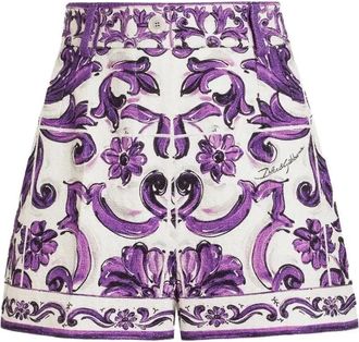 Dolce & Gabbana Graphic-Print Shorts - Womens - Linen/Flax/Viscose/Cotton/Elastane