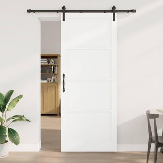Berkfield Home Sliding Door with Hardware Set White 93x232 cm Solid Wood Pine