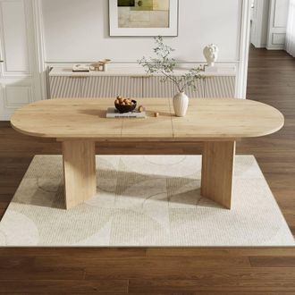 Merax Modern Extendable Oval Dining Table 160-200cm for 6-8 People in Light Oak