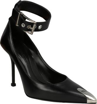 Alexander McQueen Punk Ankle Strap Pointed Toe Pump in Black Silver at Nordstrom Rack, Size 6.5Us / 36.5Eu