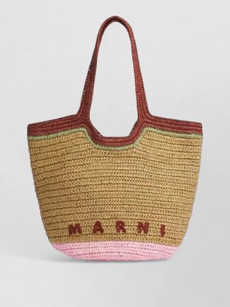 Marni small structured raffia tote contrasting handles