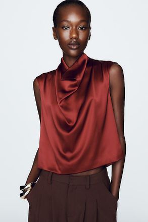 Anthropologie By Anthropologie Opal Stretch Silk Cowl Neck Top