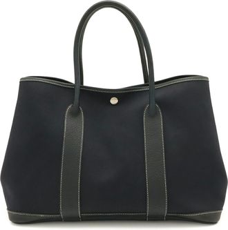 Herm&egrave;s Navy Toile Officier Leather Handbag Shoulder Bag Tote Bag (Pre-Owned)