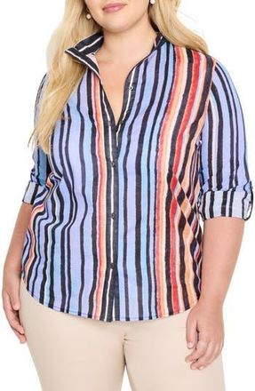 Nic+Zoe Painted Peninsula Cotton Stand Collar Button-Up Shirt in Blue Multi at Nordstrom Rack, Size 3X