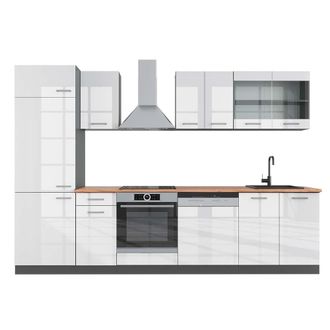 Vicco Mueble De Cocina R-line, Blanco Brillo/antracita, 300 Cm, Et Roble, Vicco