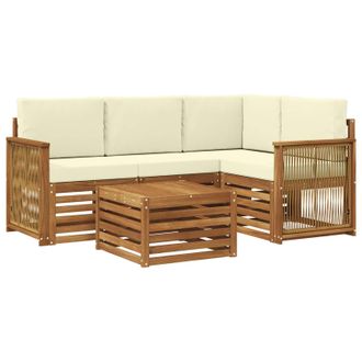 vidaXL Conjunto De Sof&aacute;s De Exterior 5 Pcs Natural Y Crema Vidaxl