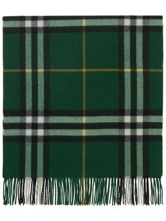 Burberry check-print fringed cashmere scarf - unisex - Cashmere - OS - Green